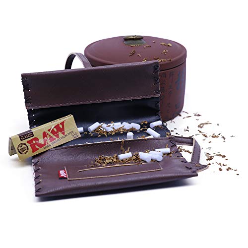 HIBRON Tabaquera Pitillera Funda Bolso para Tabaco de Liar Cuero Estuche Cartera para Tabaco de Liar, 58110 Marrón