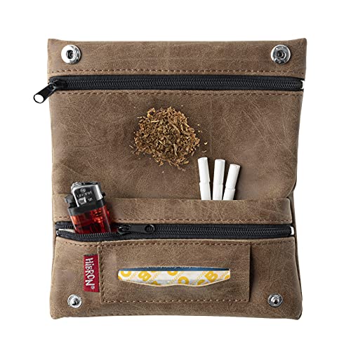 HIBRON Tabaquera Pitillera Funda Bolso para Tabaco de Liar Cuero Estuche para Tabaco de Liar, 58105 Marrón
