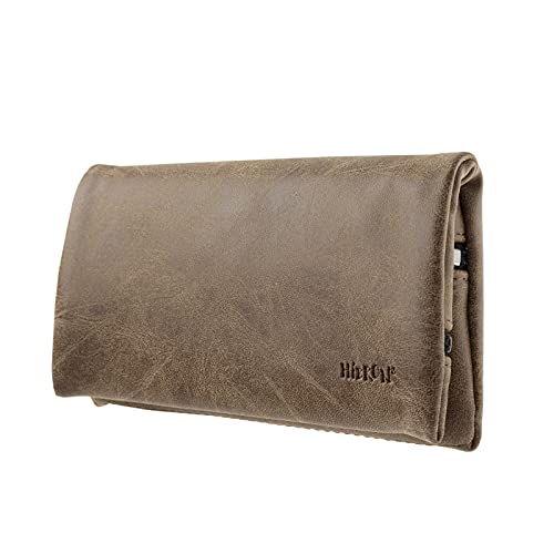 HIBRON Tabaquera Pitillera Funda Bolso para Tabaco de Liar Cuero Estuche para Tabaco de Liar, 58105 Marrón
