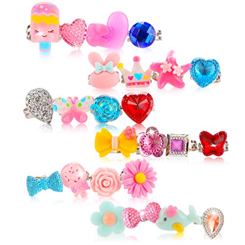Hifot Anillos niñas 24 Piezas, Ajustables Princesa Joyas Anillos de Dedo con Caja en Forma de corazón, fingir Jugar y Vestir Anillos para niñas pequeñas