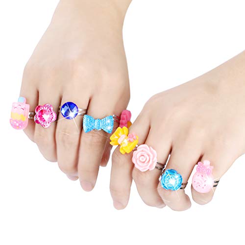 Hifot Anillos niñas 24 Piezas, Ajustables Princesa Joyas Anillos de Dedo con Caja en Forma de corazón, fingir Jugar y Vestir Anillos para niñas pequeñas
