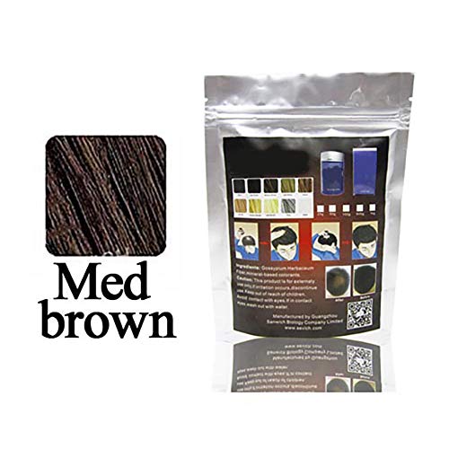 Hilai 1PC Hair Building Fibers,Fibre Construcción de pelo Fibras de Cabello Naturales,Cabello fino y Escaso para Hombres y Mujeres-Efecto Inmediato(Marrón medio)