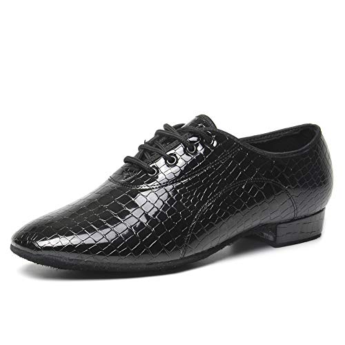 HIPPOSEUS Zapatos de Baile Latino Modernos para Hombres y niños, Zapatos de Baile Social con Cordones para Fiestas de salón y Salsa,Negro,EU 42