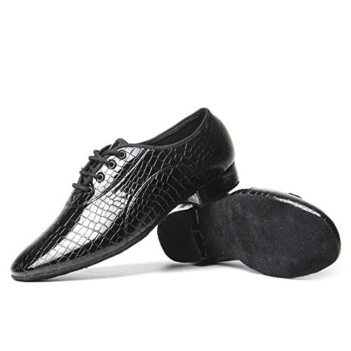 HIPPOSEUS Zapatos de Baile Latino Modernos para Hombres y niños, Zapatos de Baile Social con Cordones para Fiestas de salón y Salsa,Negro,EU 42