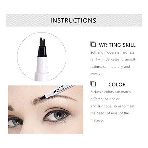 HIROCK Lápiz de cejas líquido resistente al agua, lápiz de cejas con tatuaje de cuatro puntos, lápiz de maquillaje resistente al agua de secado rápido y duradero (3 piezas)