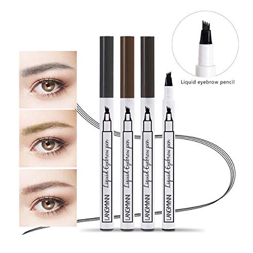 HIROCK Lápiz de cejas líquido resistente al agua, lápiz de cejas con tatuaje de cuatro puntos, lápiz de maquillaje resistente al agua de secado rápido y duradero (3 piezas)