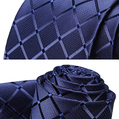 HISDERN Comprobar lazo de la boda Pa?uelo Hombres Corbata & Plaza de bolsillo Conjunto azul marino
