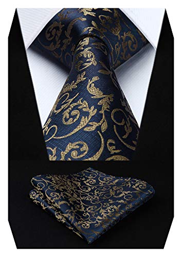 HISDERN Conjunto de panuelo de bolsillo y corbata de paisley floral para hombre