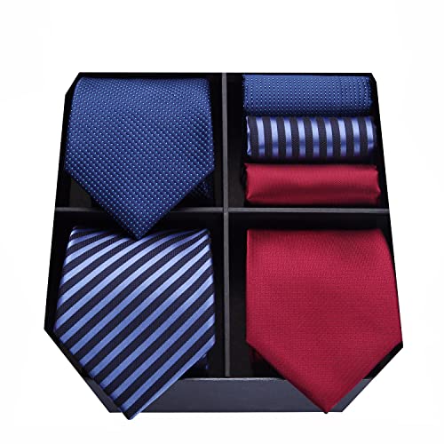 HISDERN Lote 3 PCS Corbata de hombre Cheque de lunares Fiesta de bodas de color solido a rayas Panuelo Corbata y Bolsillo Cuadrado - Conjuntos multiples