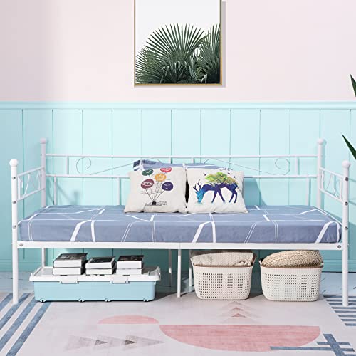 H.J WeDoo Cama Individual de Metal Diván Metal para Niños Habitación Habitación Dormitorio Balcón Jardín Cama 95 x 195 cm Blanco
