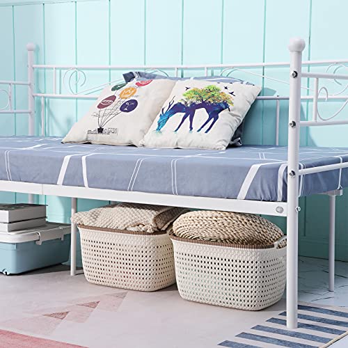 H.J WeDoo Cama Individual de Metal Diván Metal para Niños Habitación Habitación Dormitorio Balcón Jardín Cama 95 x 195 cm Blanco
