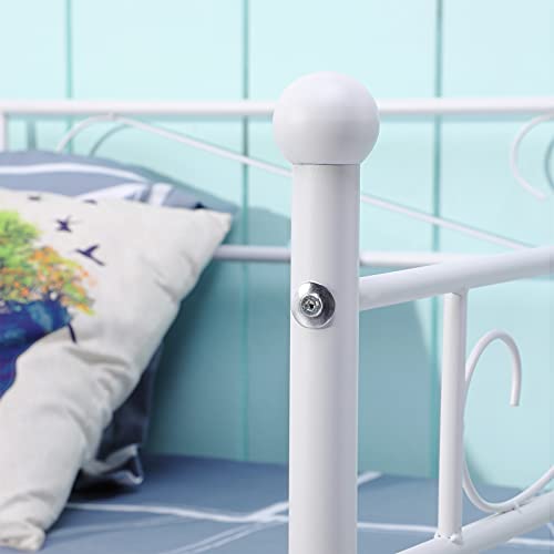 H.J WeDoo Cama Individual de Metal Diván Metal para Niños Habitación Habitación Dormitorio Balcón Jardín Cama 95 x 195 cm Blanco