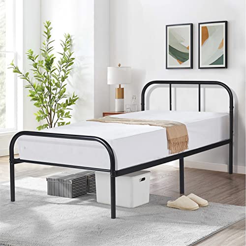 H.J WeDoo Marco de Cama de Metal 3ft Solo niño o Adultos Base sólida de Bedstead con 2 cabecera Negro