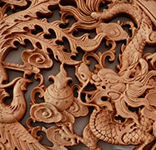HJUYV-ERT Estatuas y estatuillas Adornos Dragón y Fénix tallados a Mano Madera de alcanfor auspicioso Tablero Redondo Tallas de Pared Suerte Decoración del hogar Regalo