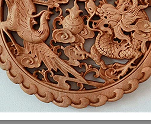 HJUYV-ERT Estatuas y estatuillas Adornos Dragón y Fénix tallados a Mano Madera de alcanfor auspicioso Tablero Redondo Tallas de Pared Suerte Decoración del hogar Regalo