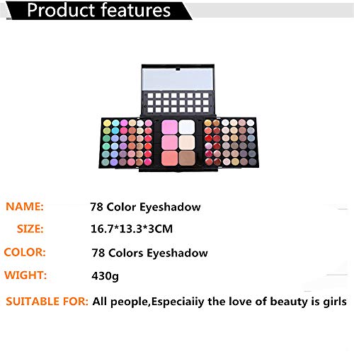 HKLANCUI Sombra de ojos y paleta de maquillaje,Paleta de Correctores, 78 Colores Juego de Maquillaje Set de Sombras de Ojos Todo en 1con 8 Cepillos