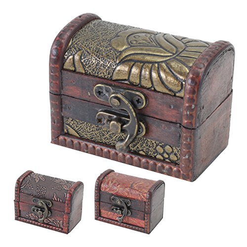 HMF 6415-108 Pequeño Cofre del Tesoro de Madera | Juego de 3 | 8 x 5 x 6 cm | Diferentes Modelos