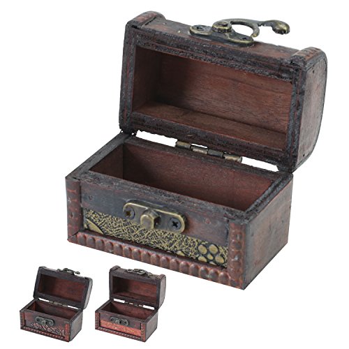 HMF 6415-108 Pequeño Cofre del Tesoro de Madera | Juego de 3 | 8 x 5 x 6 cm | Diferentes Modelos