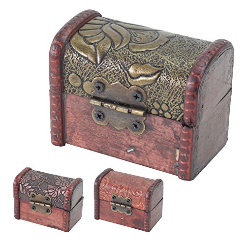 HMF 6415-108 Pequeño Cofre del Tesoro de Madera | Juego de 3 | 8 x 5 x 6 cm | Diferentes Modelos