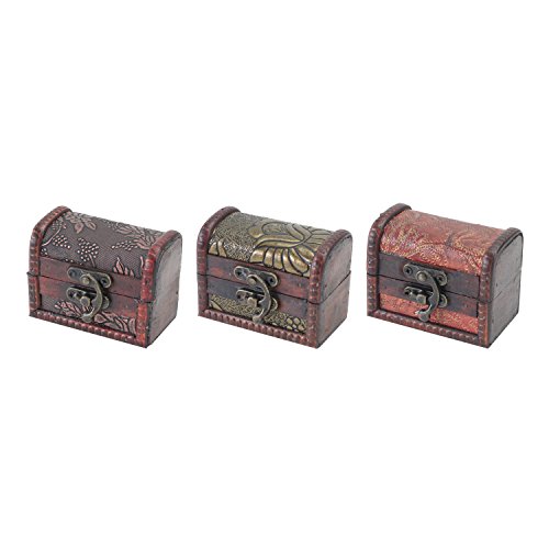 HMF 6415-108 Pequeño Cofre del Tesoro de Madera | Juego de 3 | 8 x 5 x 6 cm | Diferentes Modelos