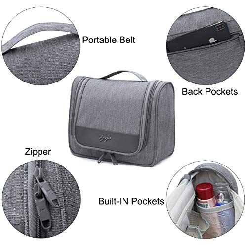 HNOOM Neceser de Viaje, Neceser Maquillaje Grande para Hombre y Mujer, Bolsa Maquillaje Plegable Bolsa de Aseo Impermeable para Colgar (Gris)