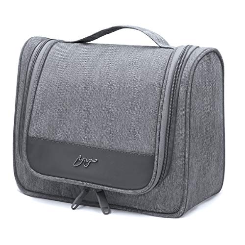 HNOOM Neceser de Viaje, Neceser Maquillaje Grande para Hombre y Mujer, Bolsa Maquillaje Plegable Bolsa de Aseo Impermeable para Colgar (Gris)
