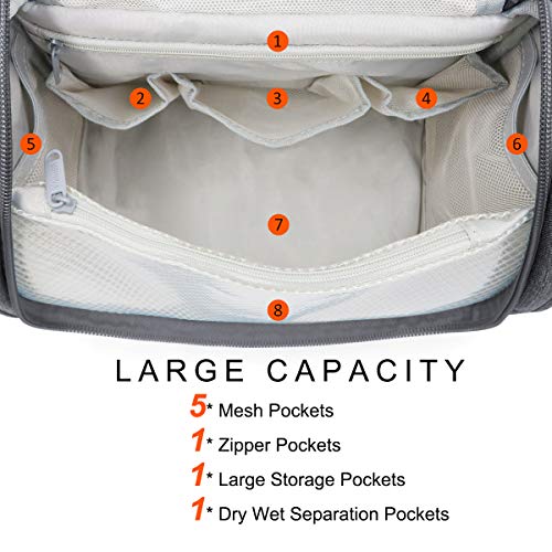 HNOOM Neceser de Viaje, Neceser Maquillaje Grande para Hombre y Mujer, Bolsa Maquillaje Plegable Bolsa de Aseo Impermeable para Colgar (Gris)