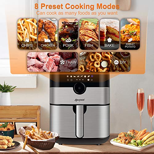 Hoepaid Freidora de Aire Sin Aceite 5.5L, Pantalla Digital LED, Ocho Modos Preestablecidos, PantallaTáctil y Perilla en Uno, Adecuada para Oficina, Hogar o Fiesta, Freidora de Aire Caliente de 1750 W
