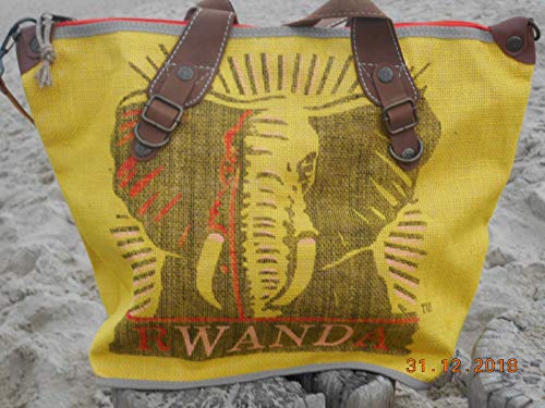HOGACA Bolso de mano para mujer Mod.4, con diseño de elefante, bolsa de café reciclada, bolsa de granos de café, bolsa de lino, bolsa de playa, hippie y Ibiza, en 9 bonitos colores