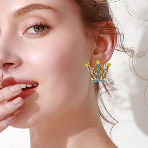 Holibanna Pendientes DE Cristal DE Cristal Pendientes TIENDO: 1 par Princesa Tiara Stud Oreja Cuelga para La Joyería de Traje de Navidad Amarillo
