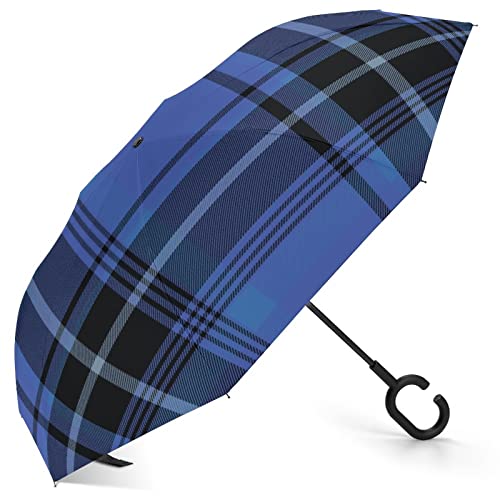 hololo Paraguas a prueba de viento fuerte paraguas invertido a prueba de viento diseño a prueba de viento adecuado para días lluviosos o soleados a cuadros juveniles rebeldes