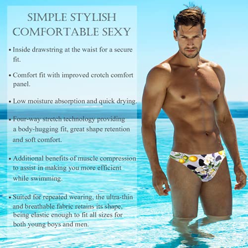 Hombres Naranja Kumquat con Flores Frutas Patrón Traje De Baño Breve Bikini Traje De Baño Sexy Traje De Baño Natación Corto Secado Rápido
