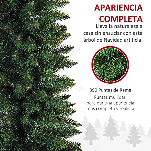 HOMCOM Árbol de Navidad Artificial 180 cm Ignífugo con 390 Puntas de Rama PVC y Soporte de Metal Decoración Navideña para Interiores Fácil de Montar Verde