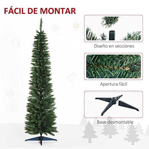 HOMCOM Árbol de Navidad Artificial 180 cm Ignífugo con 390 Puntas de Rama PVC y Soporte de Metal Decoración Navideña para Interiores Fácil de Montar Verde