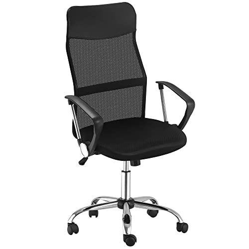 HOMCOM Silla de Oficina Giratoria Ergonómica Sillón de Escritorio de Malla con Ruedas de PVC Respaldo Alto Carga 120kg Negro