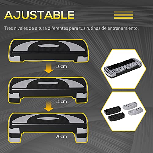 HOMCOM Step de Aeróbic para Fitness Stepper Tabla Plataforma Deporte Gimnasia Altura Regulable 3 Niveles Carga 150kg