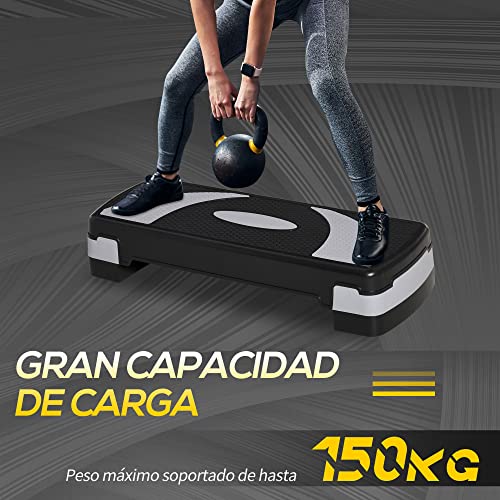 HOMCOM Step de Aeróbic para Fitness Stepper Tabla Plataforma Deporte Gimnasia Altura Regulable 3 Niveles Carga 150kg