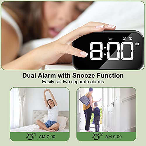 HOMVILLA Despertadores Digitales, Reloj Despertador Digital, Mini Reloj Digital Despertador, Alarma de Espejo Portátil, Alarma con Doble Tiempo de Repetición 4 Niveles de Brillo Regulable (Negro)