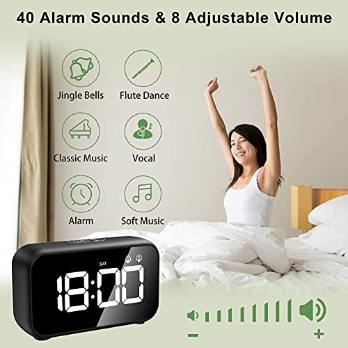 HOMVILLA Despertadores Digitales, Reloj Despertador Digital, Mini Reloj Digital Despertador, Alarma de Espejo Portátil, Alarma con Doble Tiempo de Repetición 4 Niveles de Brillo Regulable (Negro)
