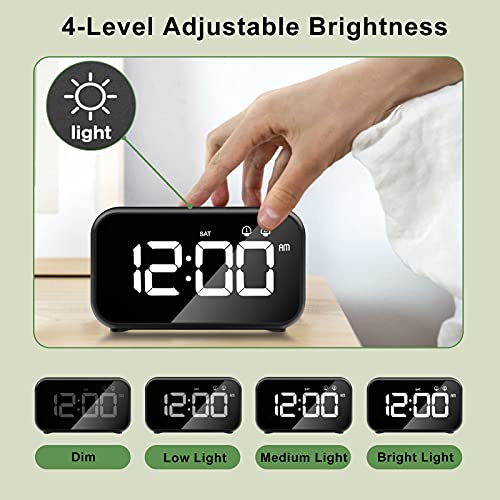 HOMVILLA Despertadores Digitales, Reloj Despertador Digital, Mini Reloj Digital Despertador, Alarma de Espejo Portátil, Alarma con Doble Tiempo de Repetición 4 Niveles de Brillo Regulable (Negro)
