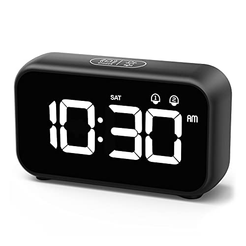 HOMVILLA Despertadores Digitales, Reloj Despertador Digital, Mini Reloj Digital Despertador, Alarma de Espejo Portátil, Alarma con Doble Tiempo de Repetición 4 Niveles de Brillo Regulable (Negro)