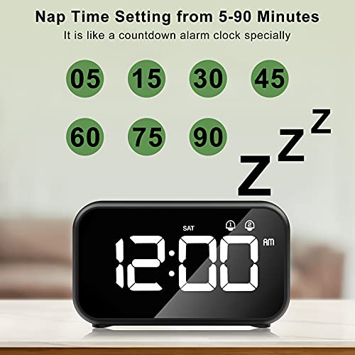 HOMVILLA Despertadores Digitales, Reloj Despertador Digital, Mini Reloj Digital Despertador, Alarma de Espejo Portátil, Alarma con Doble Tiempo de Repetición 4 Niveles de Brillo Regulable (Negro)