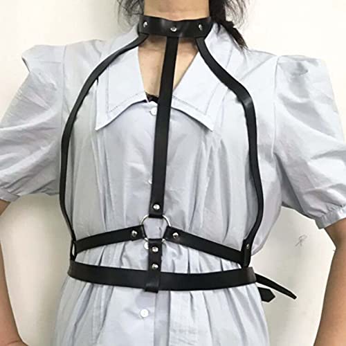 HONGMEI PU Cuero 2 unids Tirantes Sexy lencería Mujeres Halter Top Cuerpo arnés Damas Ropa de Sexo Cintura Cintura Noche Club de Noche Desgaste