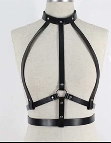 HONGMEI PU Cuero 2 unids Tirantes Sexy lencería Mujeres Halter Top Cuerpo arnés Damas Ropa de Sexo Cintura Cintura Noche Club de Noche Desgaste