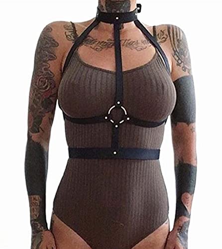 HONGMEI PU Cuero 2 unids Tirantes Sexy lencería Mujeres Halter Top Cuerpo arnés Damas Ropa de Sexo Cintura Cintura Noche Club de Noche Desgaste