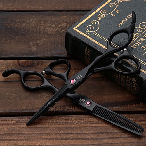 hopewey Set de Tijeras de peluquería, Tijeras de Peluquero de 6 Pulgadas Incl. Tijeras de Peluquero de Corte Agudo y preciso, Estuche y Peine Negro