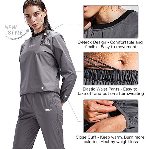 HOTSUIT Sauna adecuadas para Las Mujeres la pérdida de Peso Gimnasio Entrenamiento Chándal Trajes de Sudor, Gris, M
