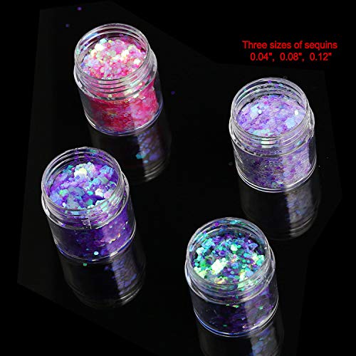 HOWAF 12 Colores Purpurinas Polvo con 2 Piezas Cepillo, Holográficas Brillantes Polvo Lentejuelas for Uñas Cara Cabello Cuerpo, 3D Nail Art Purpurina Manualidades Uñas Glitter Maquillaje Accesorios