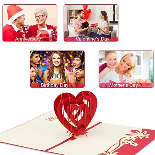 HOWAF 2 Piezas Tridimensional Tarjeta de San Valentín, Pop-up Tarjeta de felicitación diseño de Flores y Corazones para Regalo de San Valentín decoración, Aniversario, Cumpleaños, Invitación de Boda