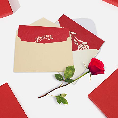 HOWAF 2 Piezas Tridimensional Tarjeta de San Valentín, Pop-up Tarjeta de felicitación diseño de Flores y Corazones para Regalo de San Valentín decoración, Aniversario, Cumpleaños, Invitación de Boda